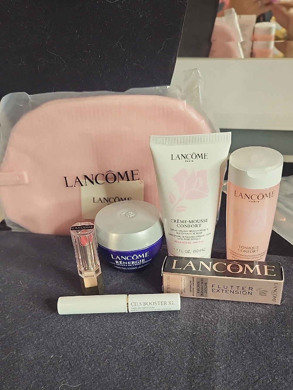 Lancôme Pink Cosmetic Bag with Skincare, Mascara, & Lipstick Set
